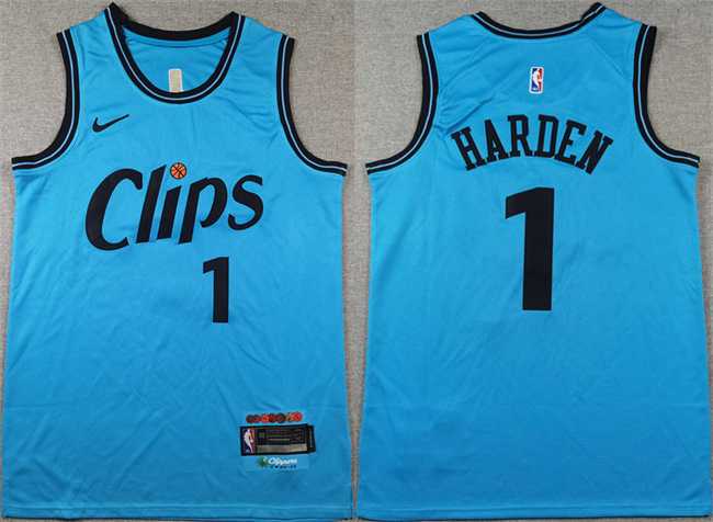 Mens Los Angeles Clippers #1 James Harden Light Blue 2024 City Edition Stitched Jersey